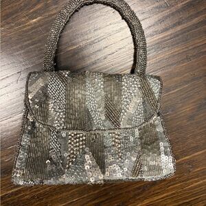 Anthropologie Silver Sequin Clutch